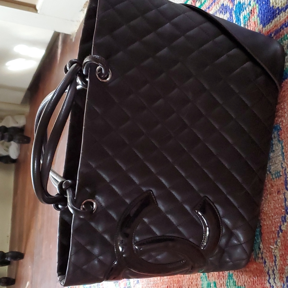 Chanel Carbon Quilted Ligne Large Brown Leather Tote